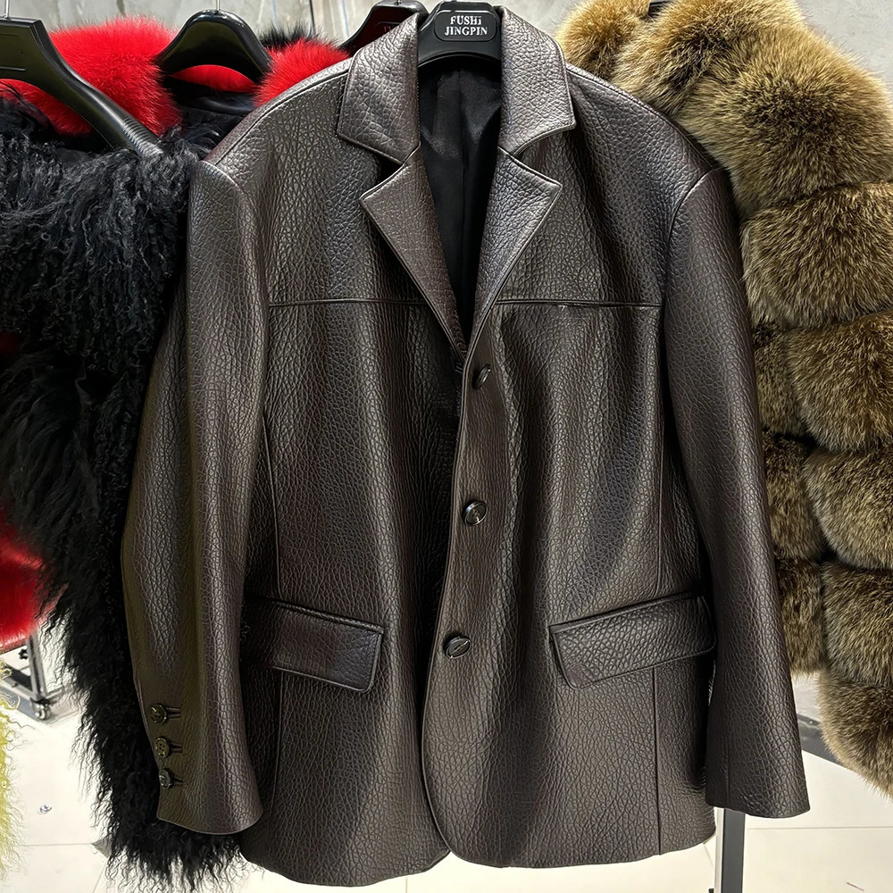 YOLOAgain Womens Oversized Suede Leather Blazer Single Breasted Leather Jacket Female Spring 250815