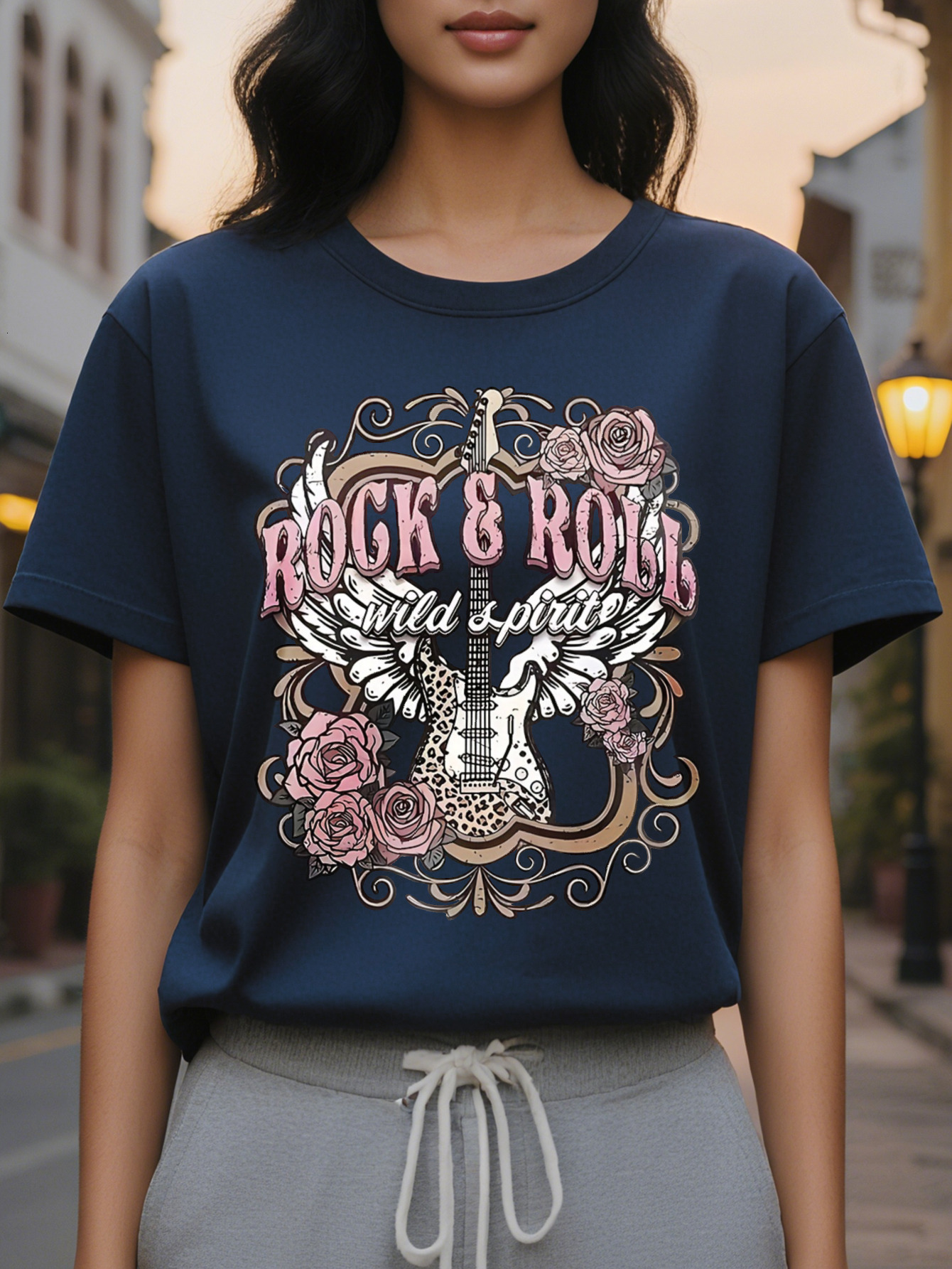 Large XL Guitar Print Crew Neck Tank Casual Sleeveless Top for Summer Women's Clothing Plus Size