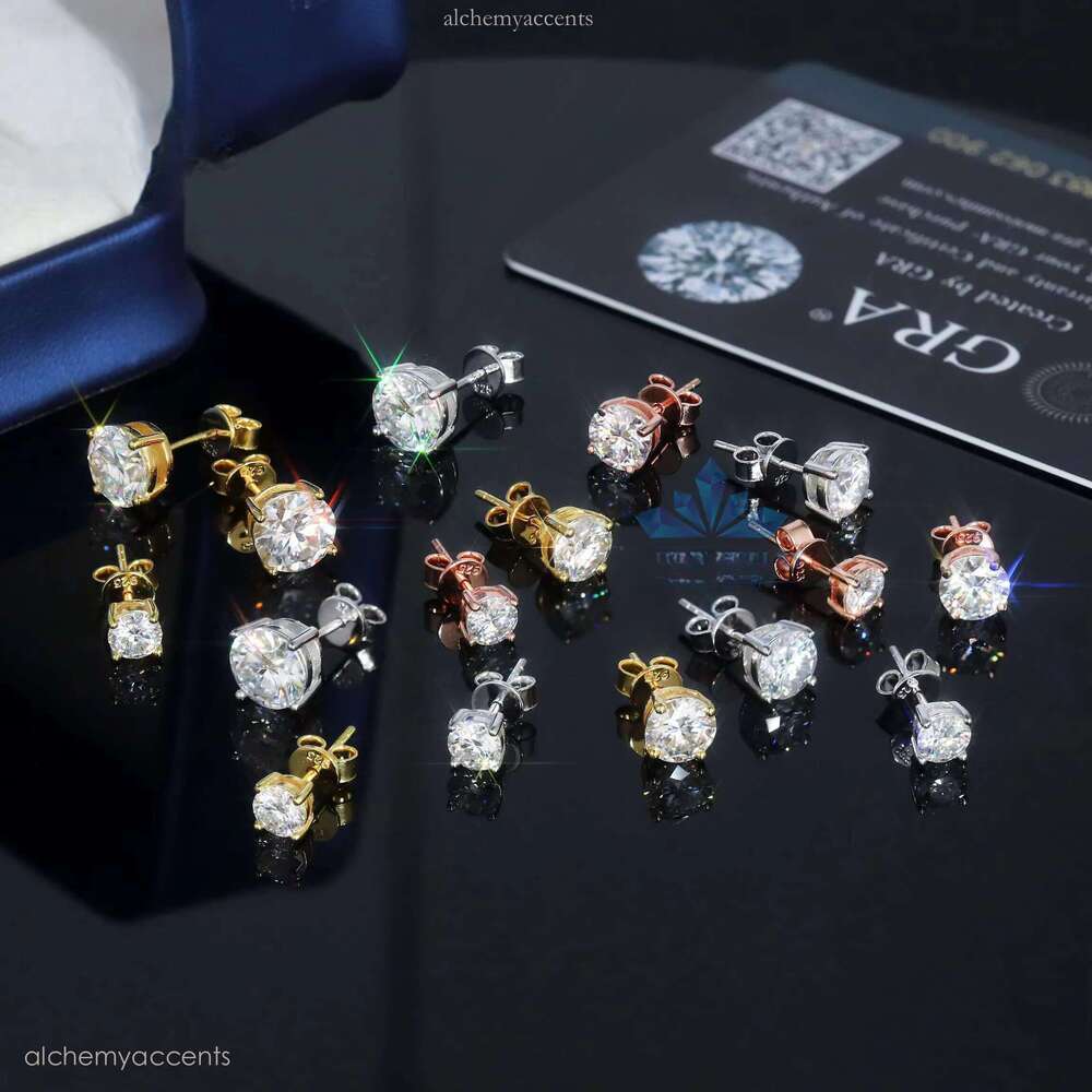 Jewelry Classic 8mm 2CT Mossanite Screw Back Sterling Sier VVS Dia Moissanite Stud Earrings for Women