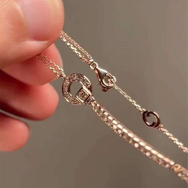 DHpet 2025 New Retro Rose Gold Zircon Bracelet, Elegant High - End Sparkling Row Diamond Double - Layer Bracelet, Women's Geometric Fashion Jewel