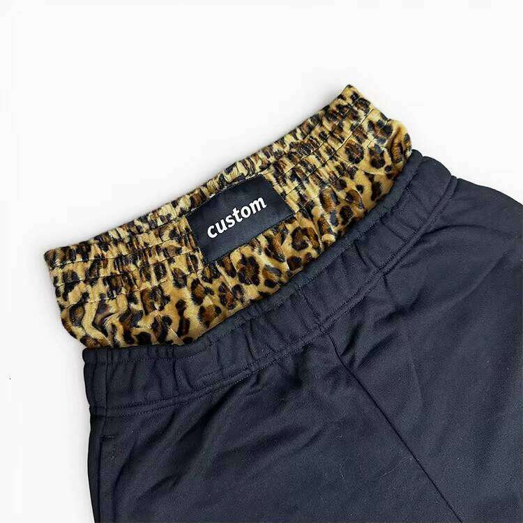 High-Quality Double Belt Shorts Leopard Print Wide-Leg French Terry Logo Streetwear Loose Sweatpants