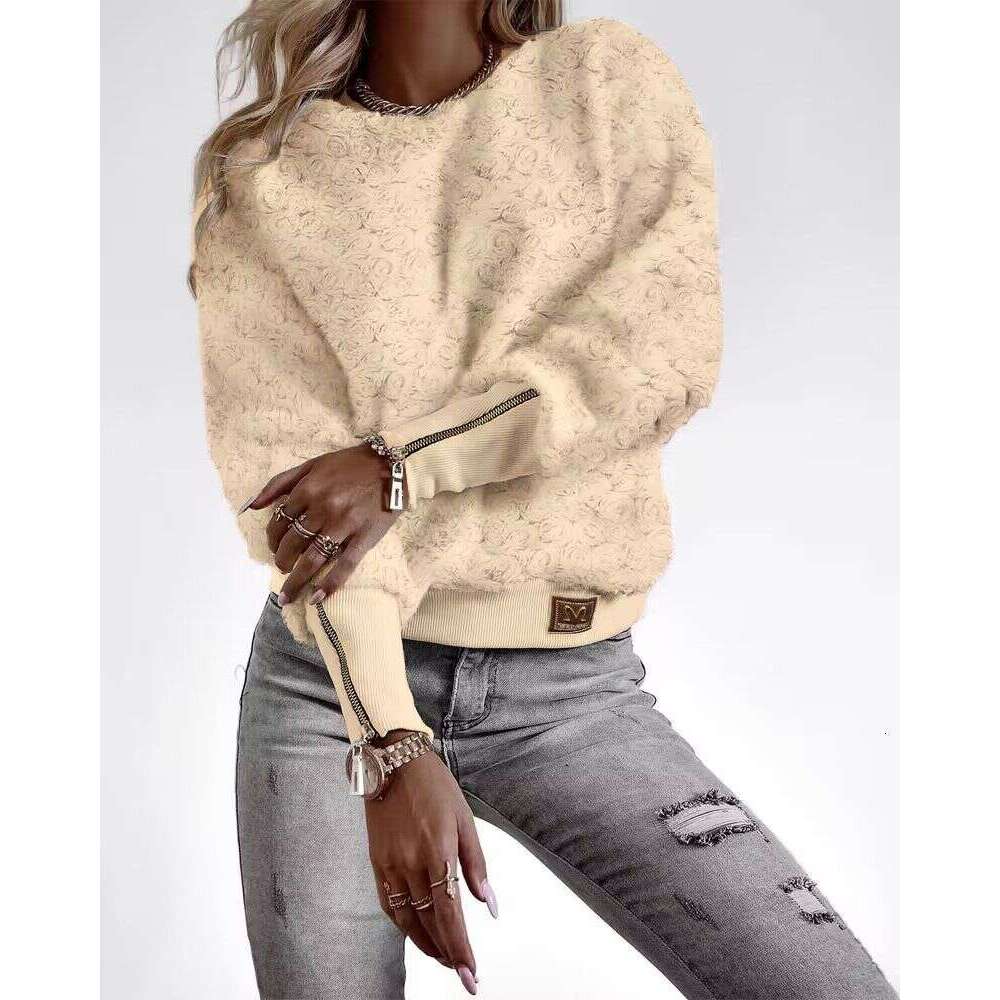 Women's Clothing Ready Made Fashionable New Textured Zipper Ribbed Splicing Casual Tops