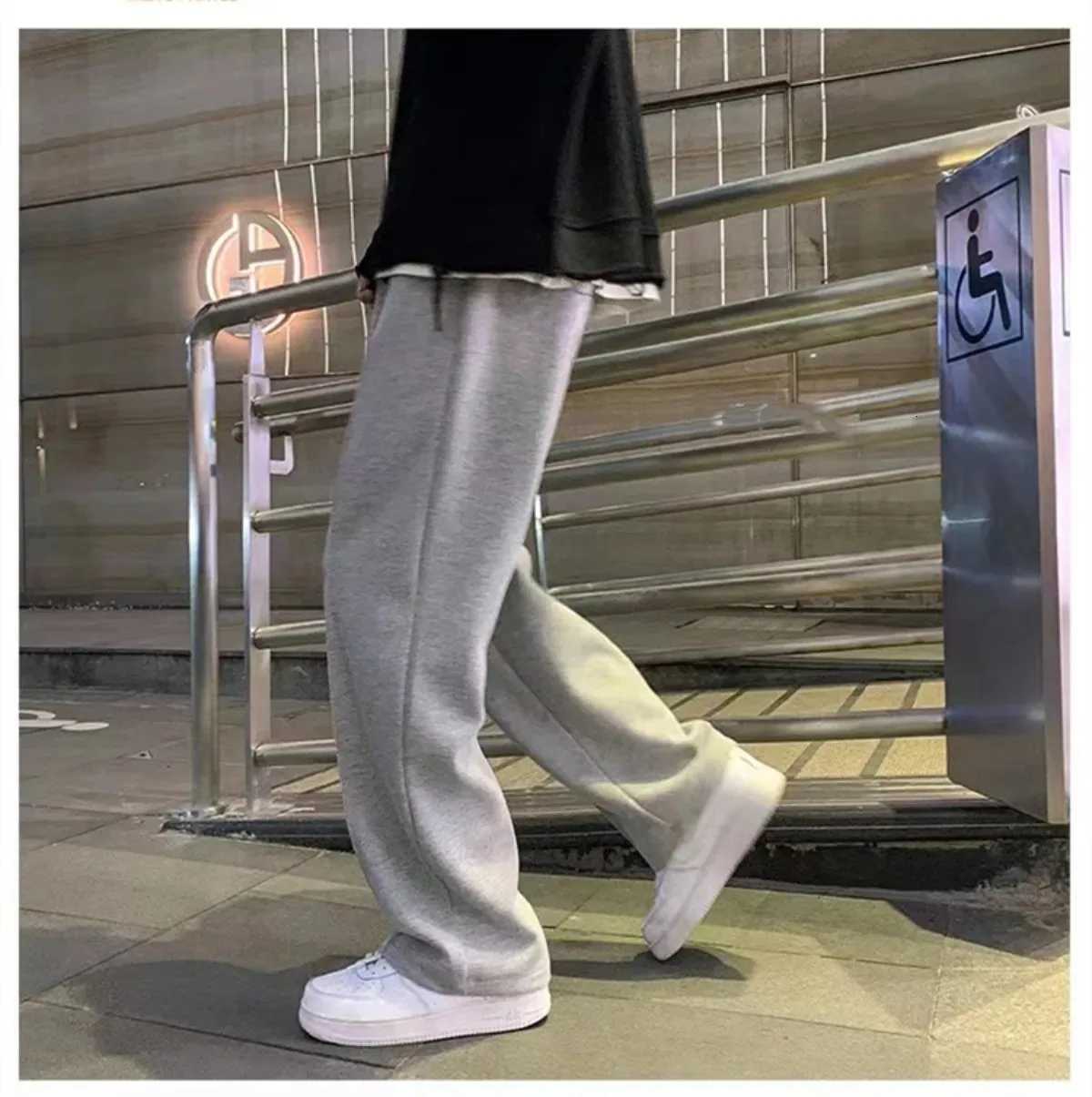 Mens Loosefit Straightleg Casual Pants Drawstring Summer Lightweight Wideleg Sweatpants for Men Comfortable Long PantsXJ250904