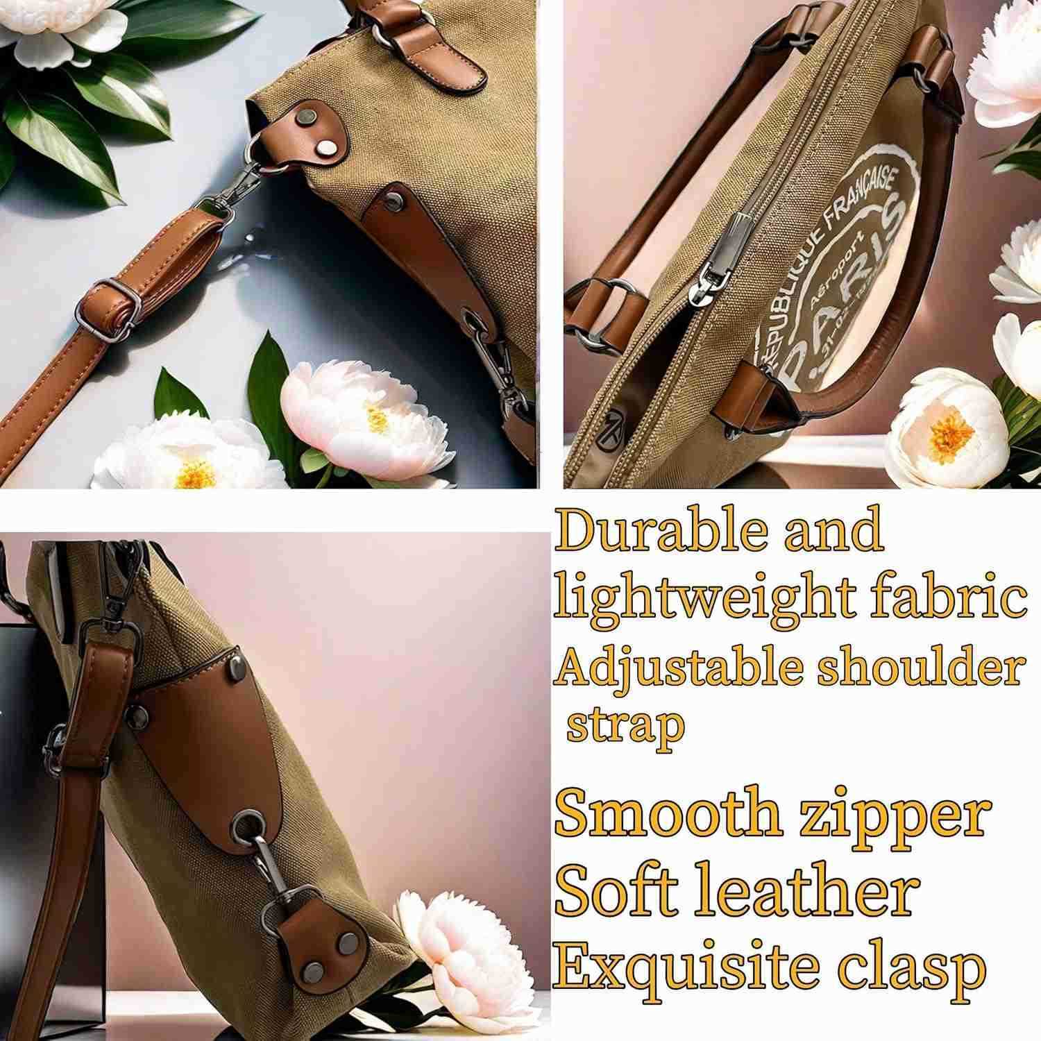 Women Vintage Paris Lightweight Canvas Tote Crossbody Bag with Zipper for Work M250904