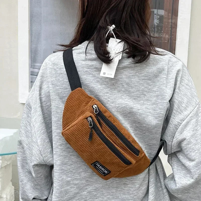 Corduroy Womens Waist Bag Small Canvas Ladies Casual Shoulder Crossbody Bags Fashion Fanny Pack Female Solid Color Chest Bag 250903