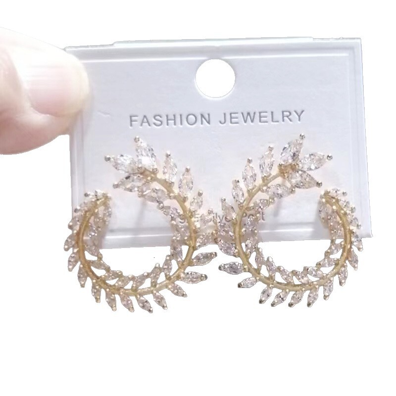 Luxury Free Shipping Earrings By European And American Fashion Designers Leaf Flower Ring Earrings Women's Micro Inlaid Copper Horse Eye Zircon D