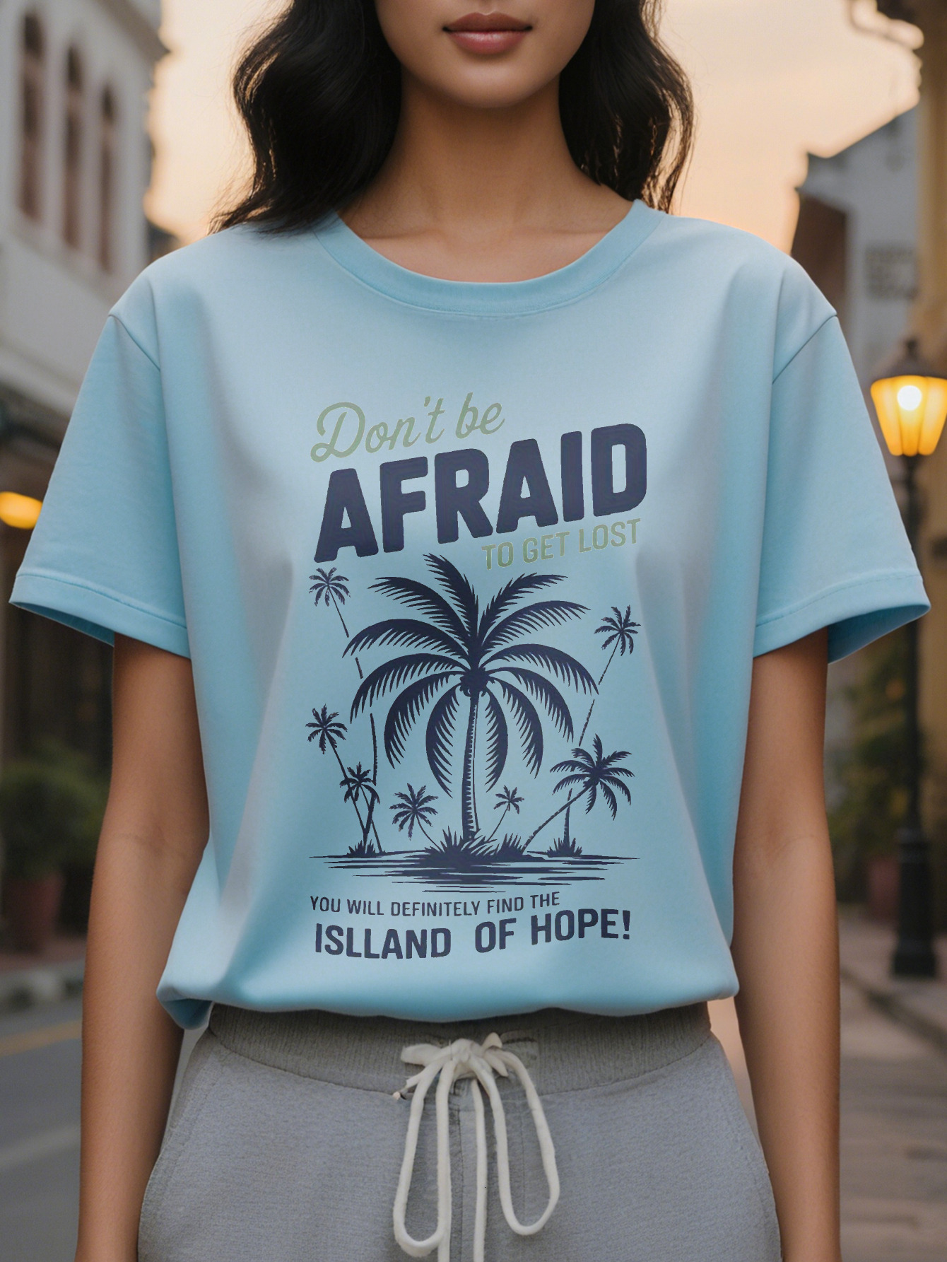 Women's Inspirational Tropical Style T-Shirt Don't Be Afraid to Get Lost in the Travel Top Light Short Sleeved