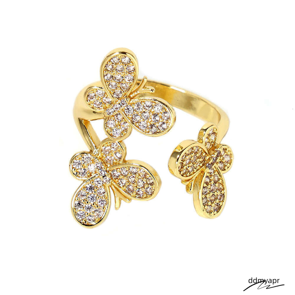 Ddmyday Gold Plated Butterfly - Open Adjustable CZ Flower Ring For Women | Dainty Bohemian Stackable Jewelry (Size 7) Ddmyday