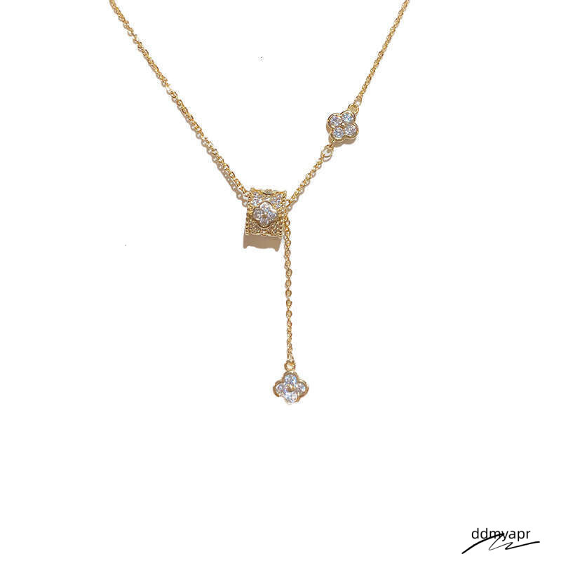 Delicate Ddmyday Four-Leaf Clover Necklace - Gold Plated Floral Pendant Chain For Women | Dainty Lucky Charm Jewelry (35Cm+5Cm) Ddmyday