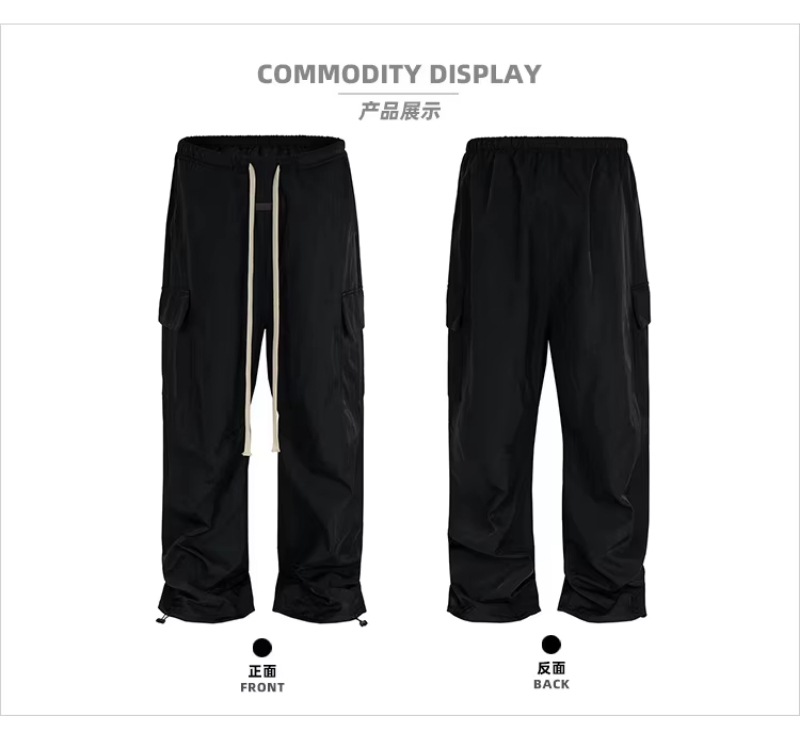 MIJKO High Street Black Pants Straight Leg Casual Trousers with Drawstring Comfortable Streetwear Z260315