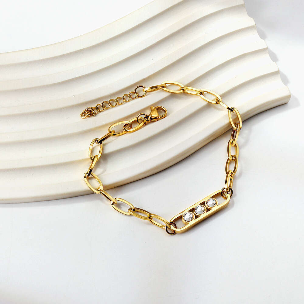 Trendy for Women Simple Elegant Niche Design Geometric Inlaid Dia Internet Celebrity Style Titanium Steel Bracelet