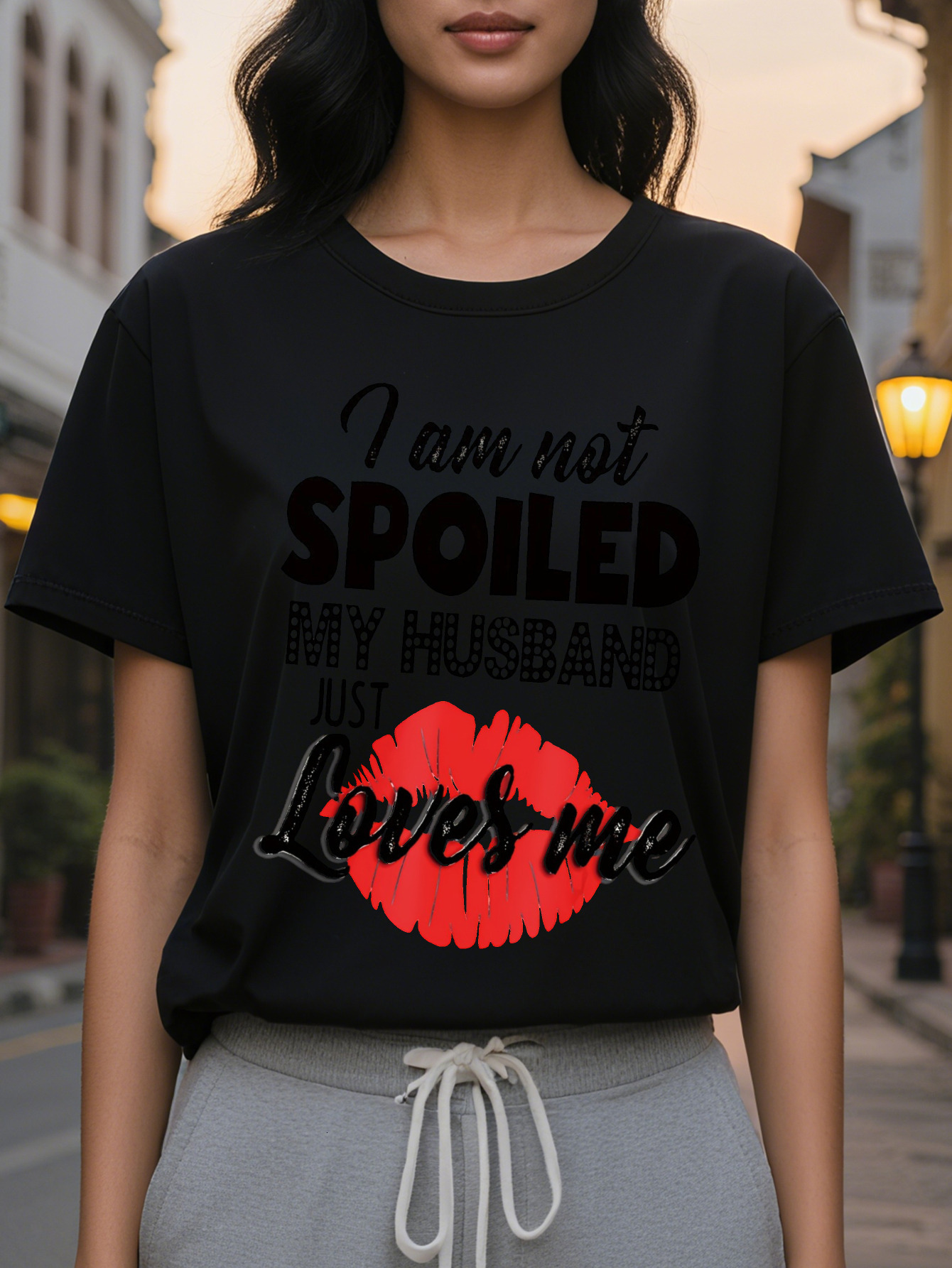 Large XL Vibrant Alphabets Crew Neck T-Shirt Soft Mid Elasticity Cotton Fabric Hand Washable Regular Length Casual Short Plus Size