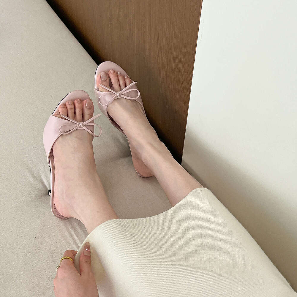 Designer Shoe Gentle French Style Pink Bowknot One-Strap Sandals for Women Summer Thin Heel High Heels