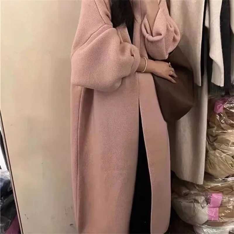 Lazy Style Mid Length Knee Length Knitted Cardigan Sweater for Autumn and Winter Loose and Niche Design Coat Feeling Soft Jacket M250904