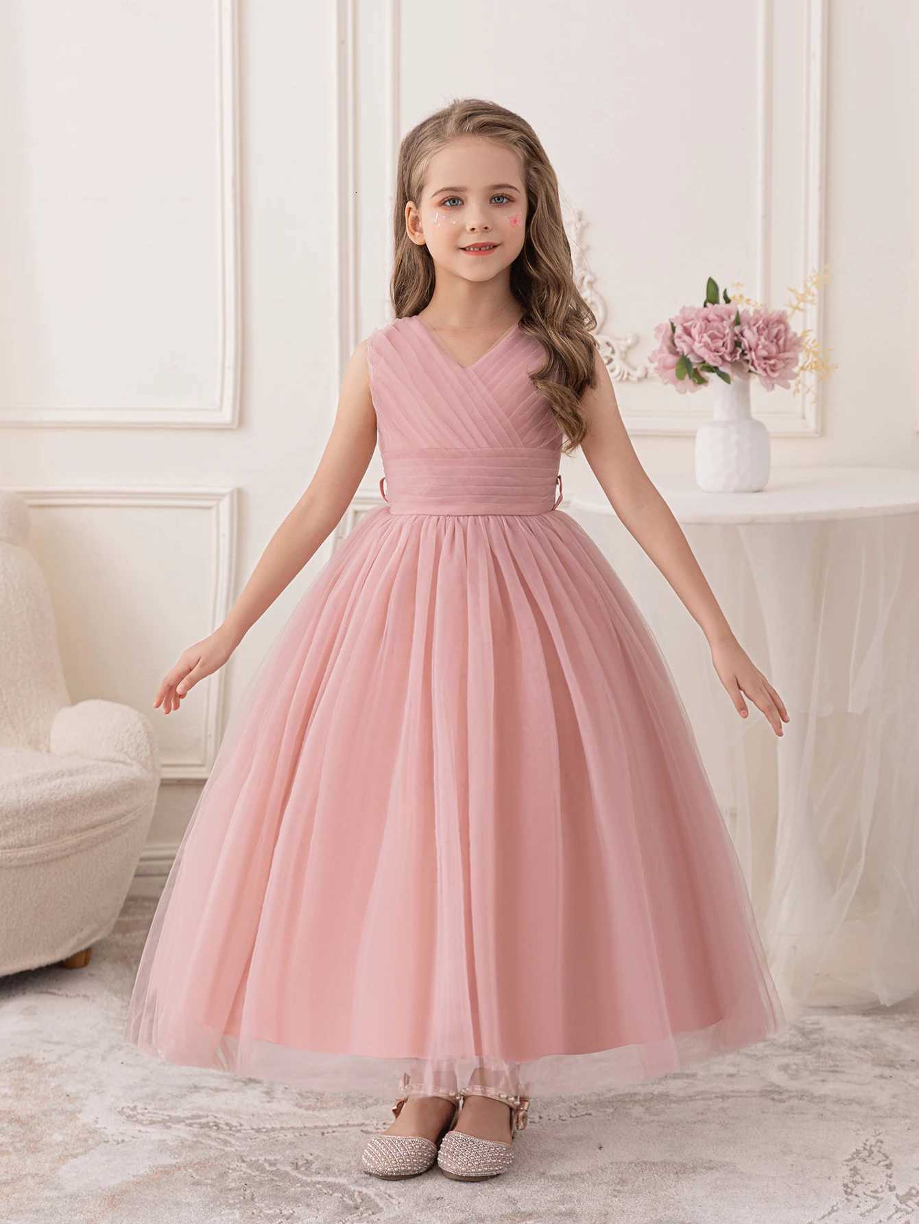 Pink Long Skirt Dress for Girls Birthday Party Wedding Flower Girl Puffy Gauze Skirt Z250904