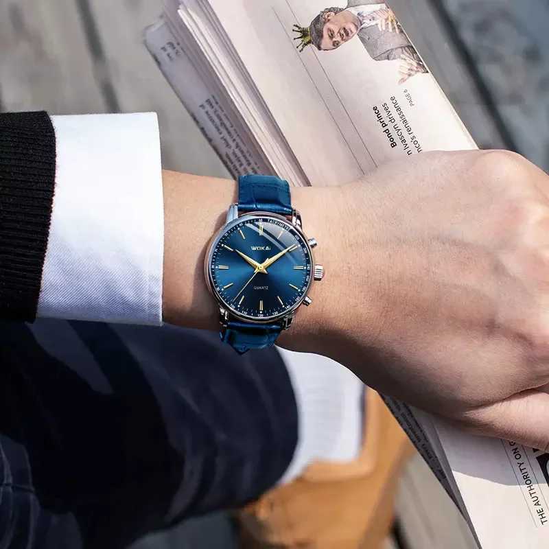 Fashion M Clock Mens Casual Wristwatch Elegant Blue Quartz Leather Strap Watches Clock Gift Mascino Relogio Reloj Hbre X250904