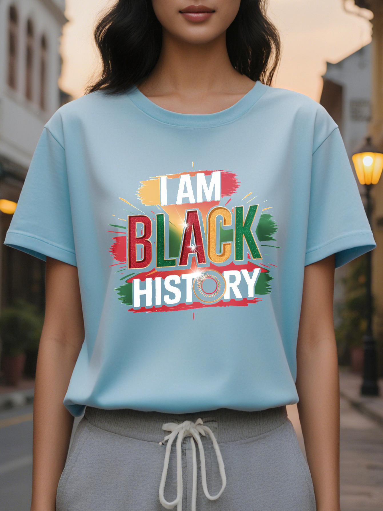 Women's T-shirt I Am Black History design short sleeve round neck casual top for spring summer bright and