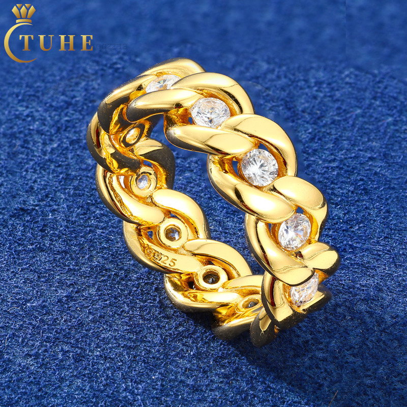 Newest Design Hip Hop Rappers Jewelry 75 mm Gold Plated 925 Sterling Silver VVS Moissanite Diamond Cuban Ring for Men