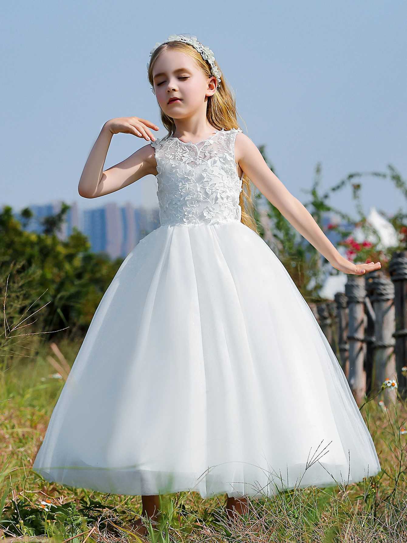 Soft Tulle Satin Floral Appliques Lace Elegant Wedding Party Princess Toddler Dress Z250904
