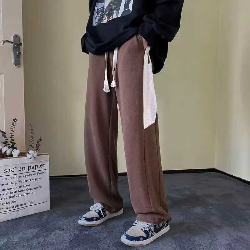 Mens loose straight leg casual pants for spring and autumn three bar striped sweatpantsXJ250904