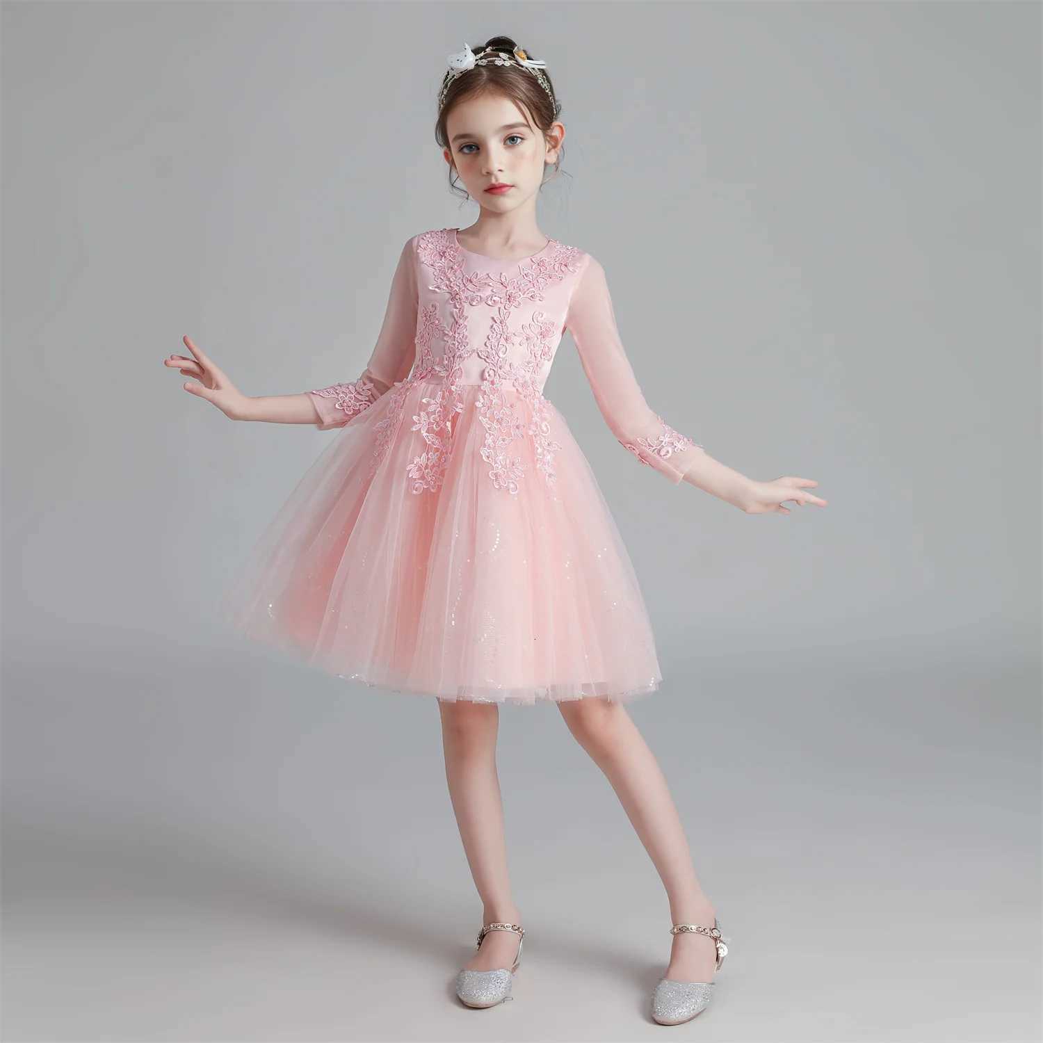 Kids Dresses For Girls Flower Lace Tulle Dress Wedding 3-10 Years Girl Ceremony Party Birthday Gown Children Casual Clothing Z250904