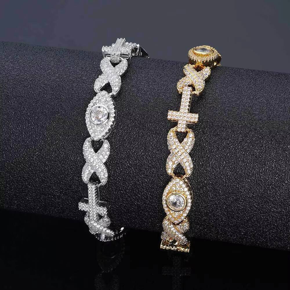 Hot selling silver color evil eye eternity micro pave moissanite Cuban bracelet punk style fashion jewelry gift for men and women