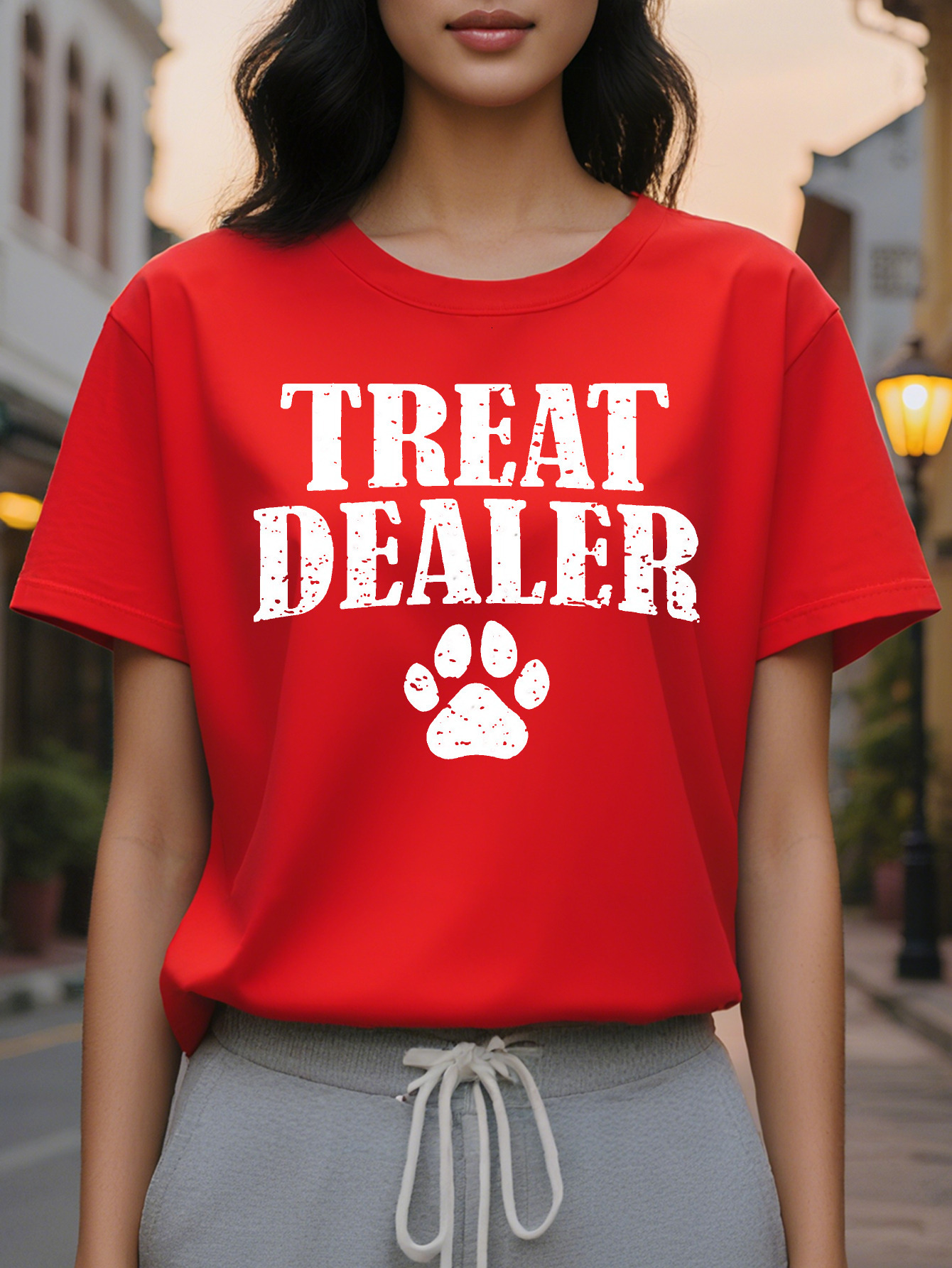 Women S Casual Crew Neck Tank Top Treat Dealer Paw Print Cotton Rayon Spandex Knit Fabric All Seasons