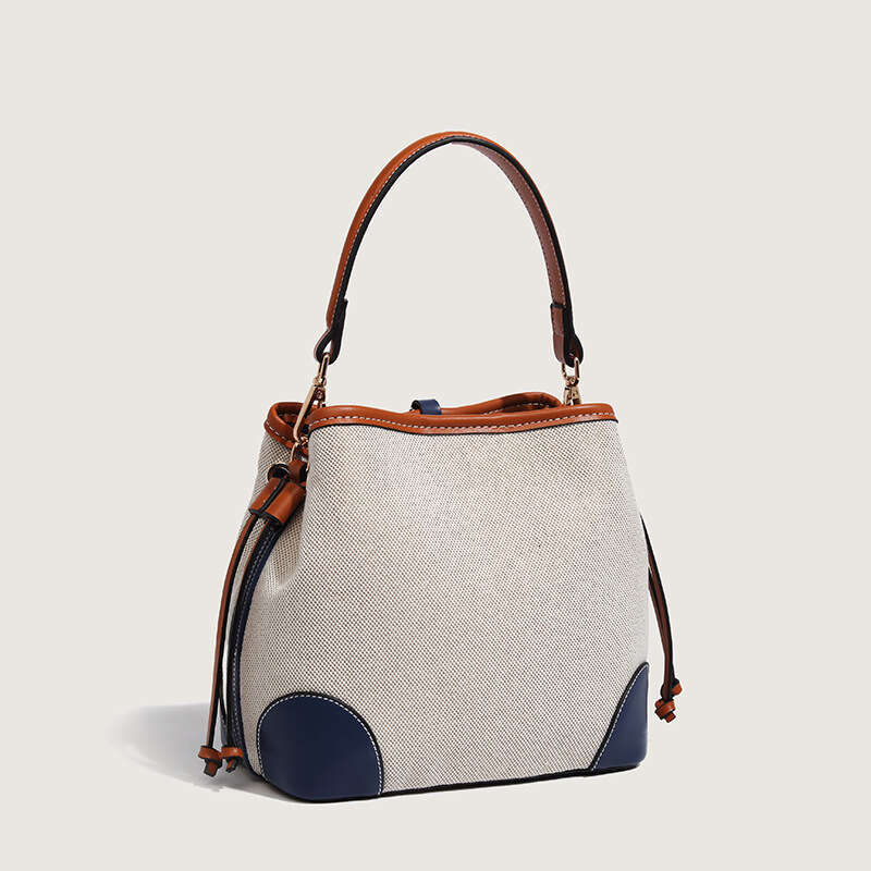 2025 Summer New Patchwork Bucket Bag Women's Cross Border Trend Large Capacity Fashion Chain Single Shoulder Crossbody Bag Blue