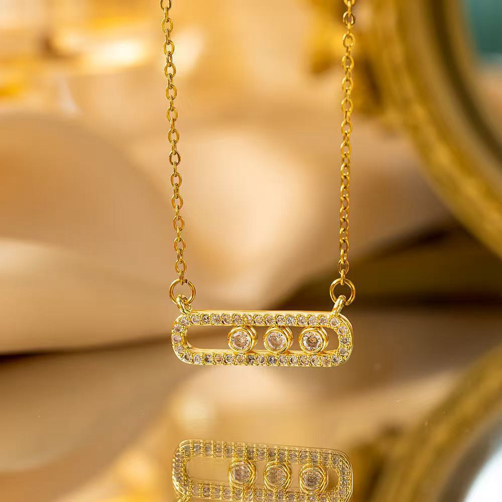 Designer Necklace Pvd Gold Plated Stainless Steel Classic Moving Zircon Stone Charm Necklace for Women Party Wedding drop ship wholesales