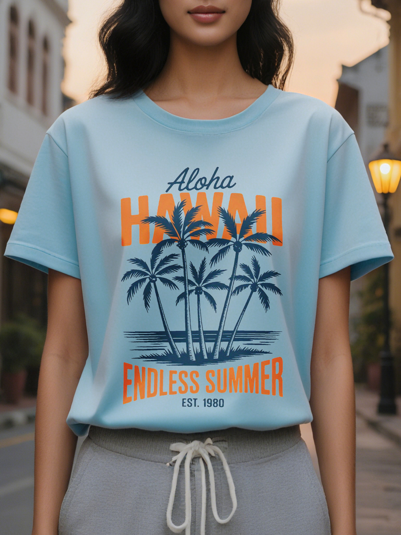 Women's White T-Shirt Retro Print Aloha Letters Design Round Neck Soft Top for Beach Vacations Hawaiian