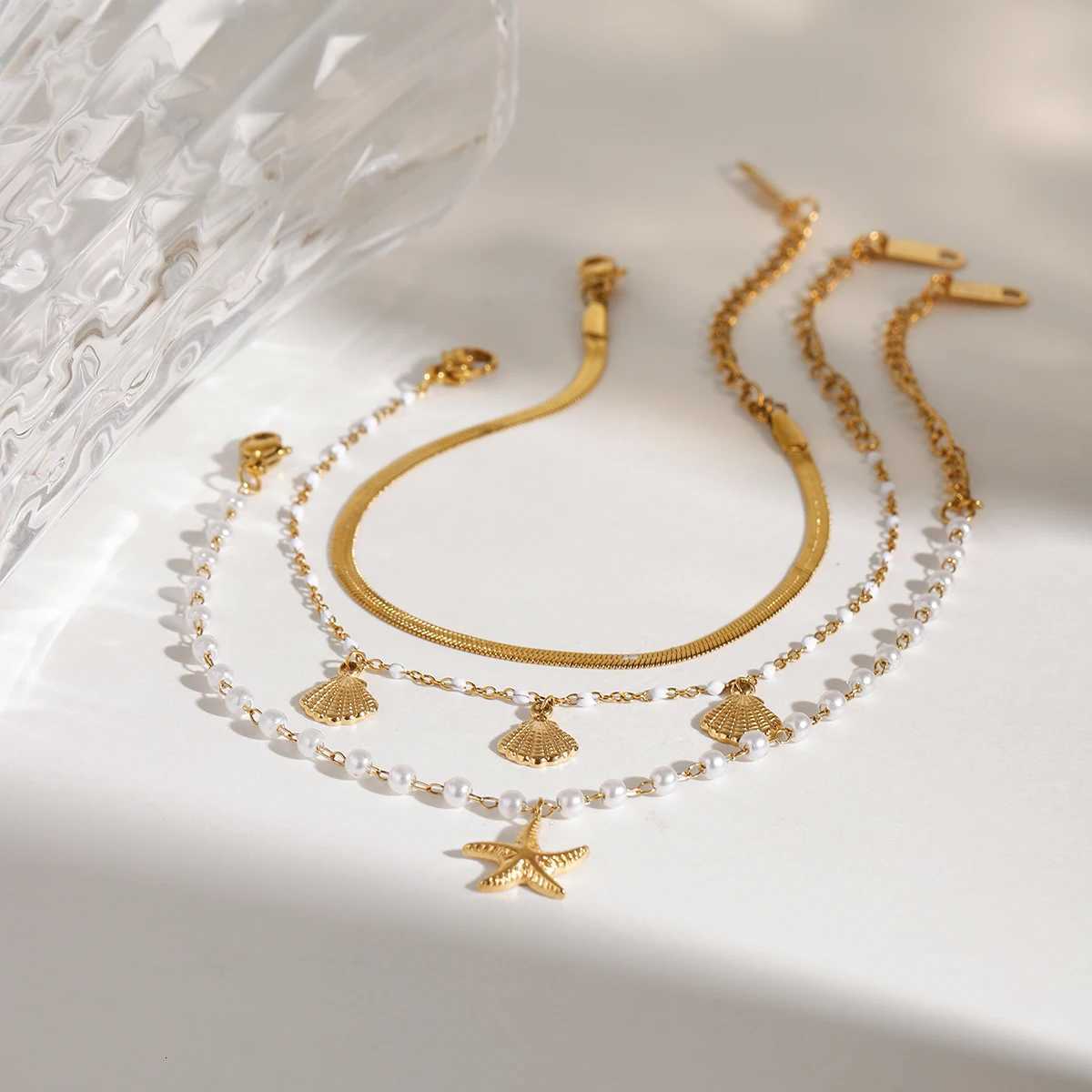 Yori Ocean Style Starfish Shell Three Layer Chain Bracelet 18K PVD Plated Summer Daily Jewelry Hypoallergenic for WomenXJ250904