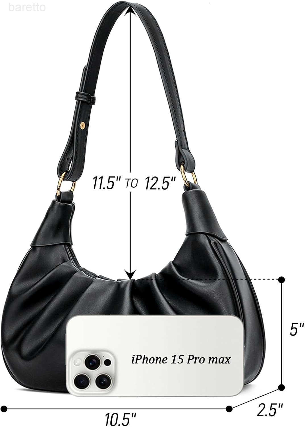 Shoulder Bag Crescent Handbag Ruched Purse Underarm Bag Mini Hobo for WomenDetachable Gold Chain Crossbody Bag M250904