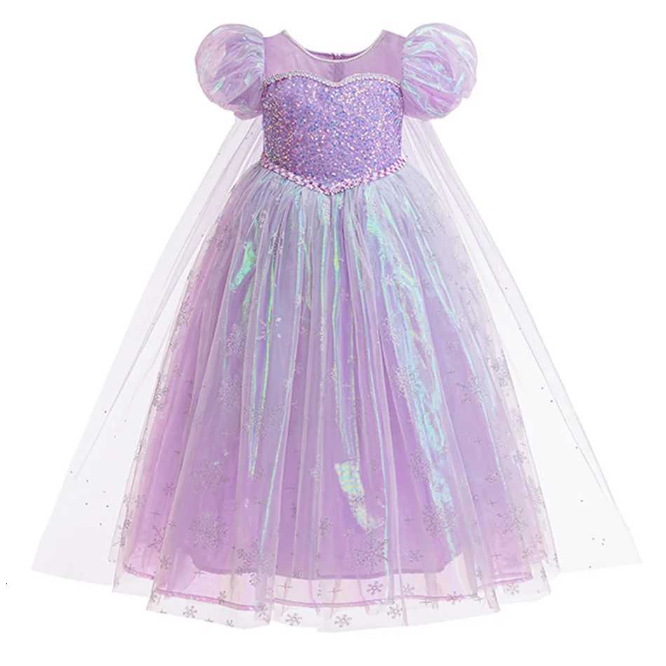 Girl Elsa Purple Dress Girls Mesh Puffy Gown CHIldren Cosplay Costume Birthday Gifts Halloween Role Play Set Z250904