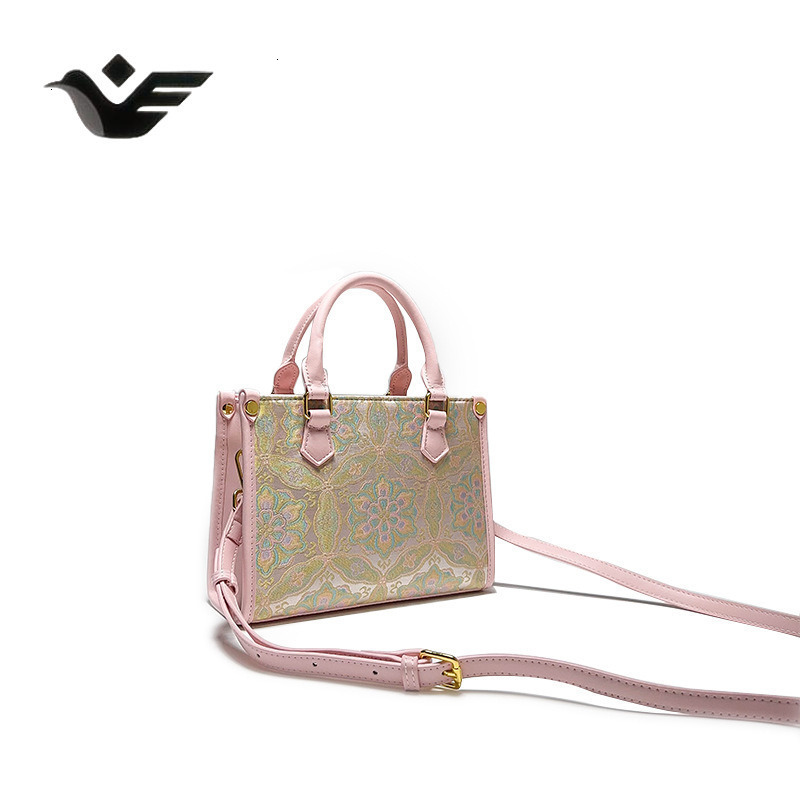 Feiyan Free Shipping New Designer Bag Luxury Shopping Bag Chinese Style Handbag For Women 2025 Spring Summer New Song Brocade Pattern Pink Design Tote