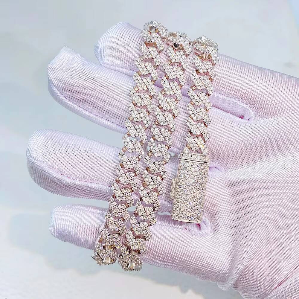 925 Sterling Silver 14K White Gold Plated High Quality Diamond Cuban Chain Mens Hip Hop Style Iced VVS Fine Chokers Necklaces