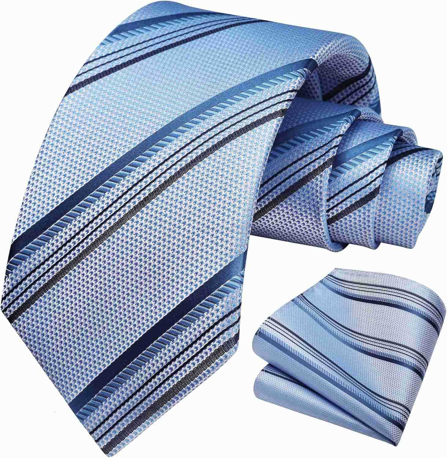 Stripe Tie Mens Ties with Pocket Square Set Classic 34 Silk Formal Necktie Handkerchief for Business WeddingW250904