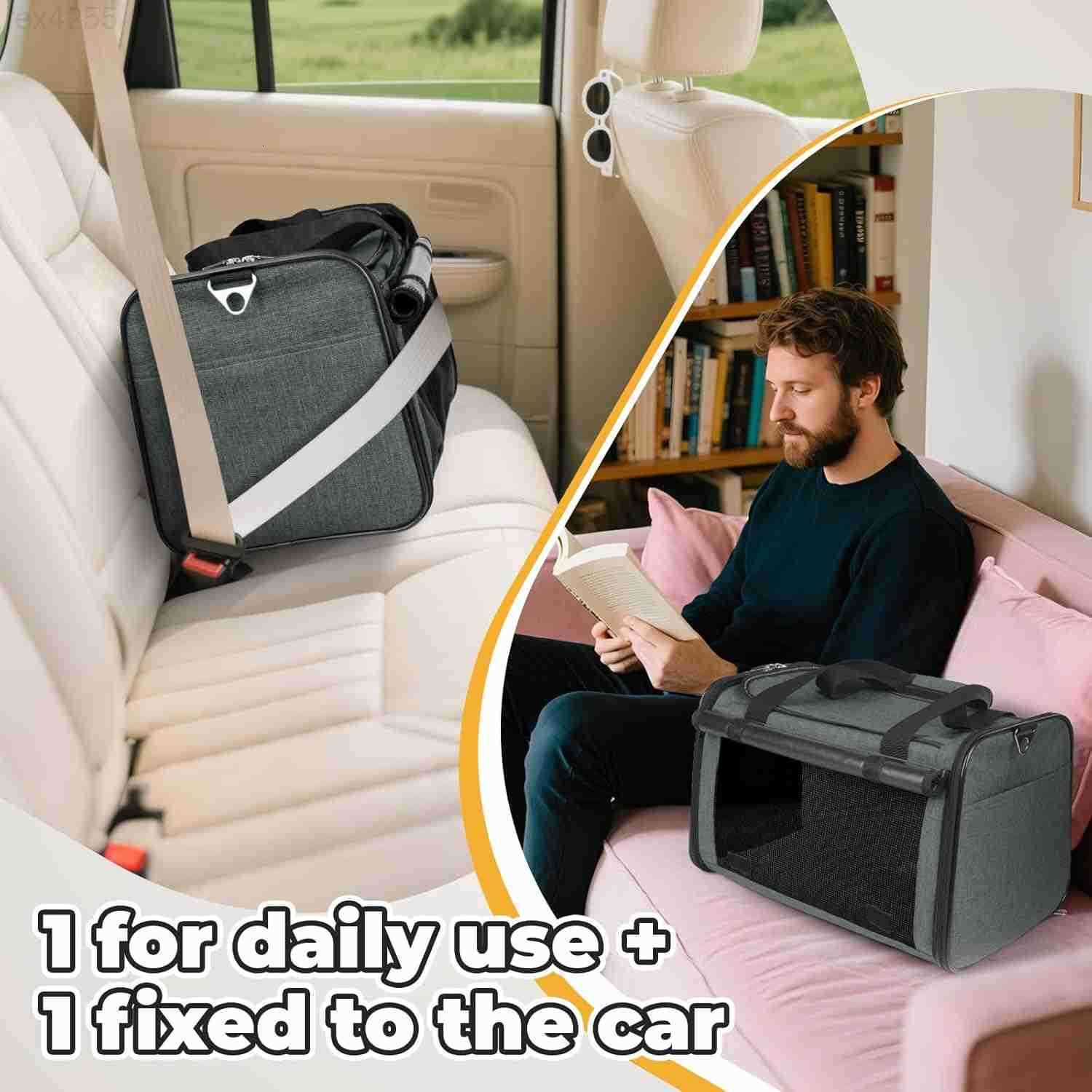 25 lbs Lightproof Soft Sided Pet Carrier for Large Cat Small Dog Airline Approved Travel Puppy Carrier with Side Pockets Reflective Mesh Foldable Port