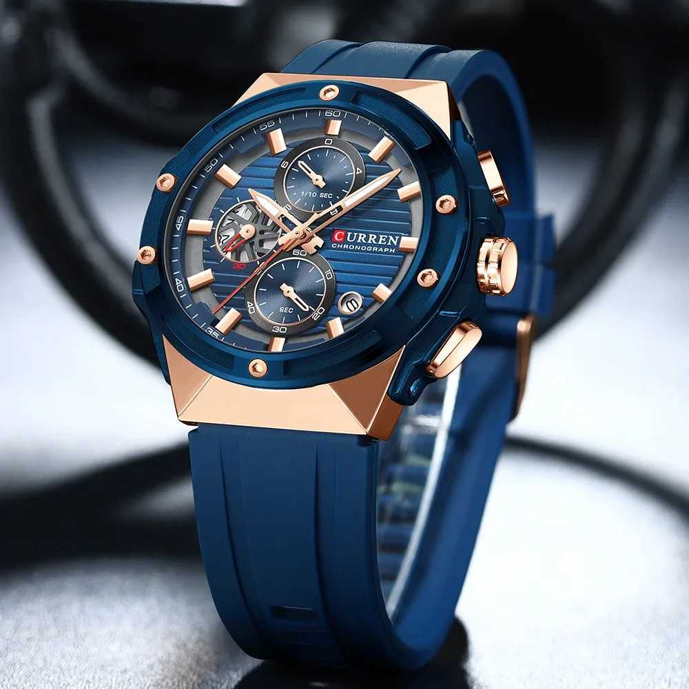 CURREN Fashionable Sports Mtifunctional Chronograph Quartz Watch with Silicone Strap Creative Design Dial Luminous Hands X250904