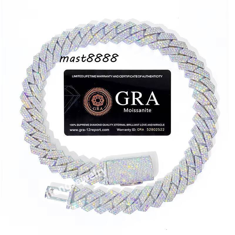 925 Silver Miami Style Hip Hop Necklaces for Men 15mm 3Row White Gold Plated Cuban Link D VVS1 Moissanite Cuban Link Moissanite