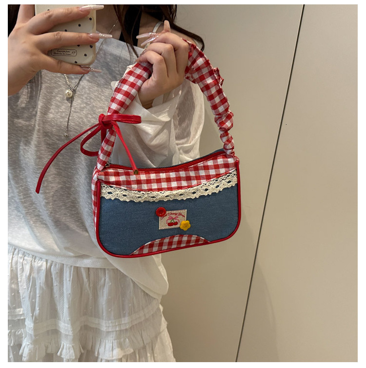 Autumn New Arrivals Red Plaid Bag for Women New Trendy Fashion College Style Handbag Fresh Cute Lace Single Shoulder Crossbody Bag