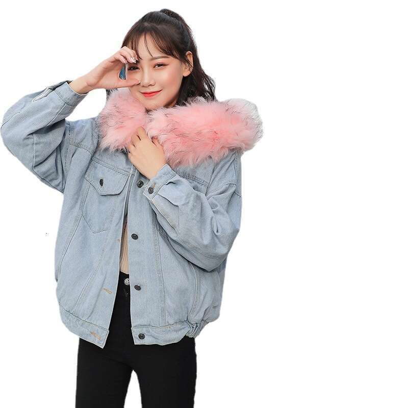 Women's Clothing winter thickened collar denim women's loose short plush cotton coat