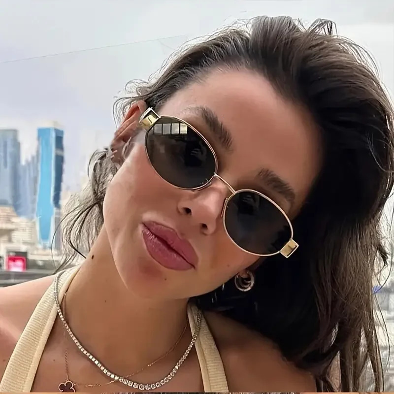 Trendy Oval Sunglasses for Women Metal Frame Sun Glasses Ladies Classic Vintage Round Shades Unisex 250903