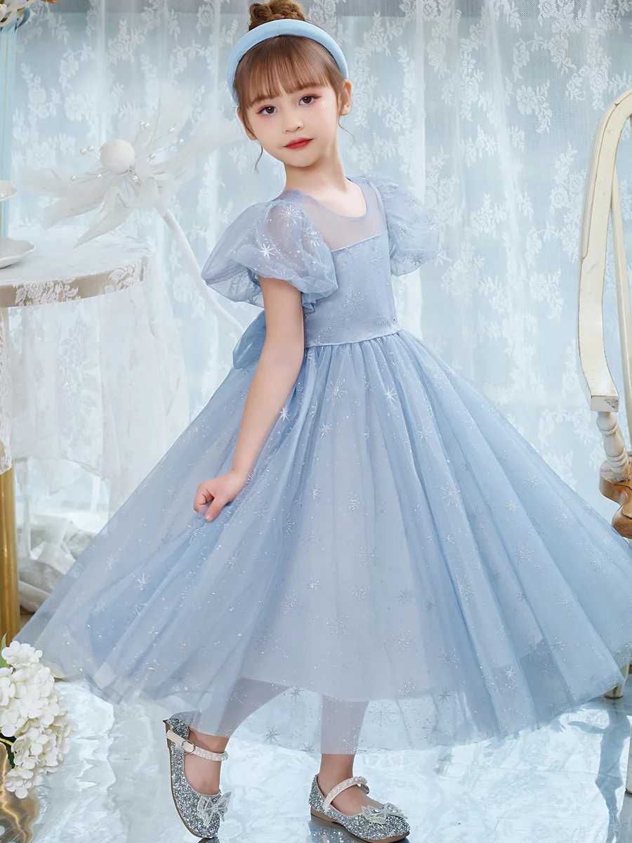 2024 Sequin Girl Puff Long Teenage One-Piece Party Dress for Young Girls Short Luxury Princess New Evening Dresses Z250904
