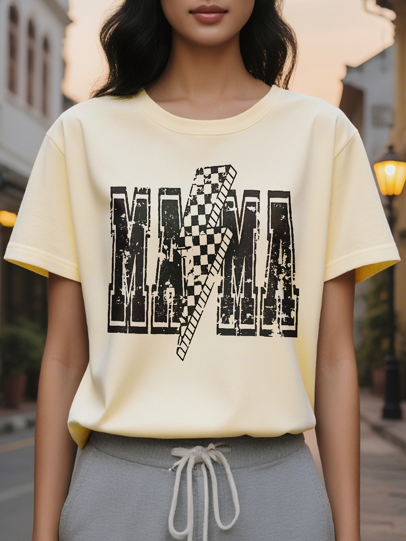 Large XL Tee Women's Casual MMA Graphic Print T-Shirt Bold Letter Design Relaxed Fit Round Neck Washable All Season Plus Size
