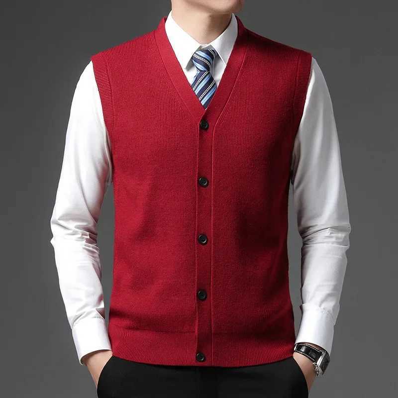 Mens Winter Knit Sweater Vest Young Mens Solid Color Allinone Wool Vest Cardigan Top Mens WearXJ250904