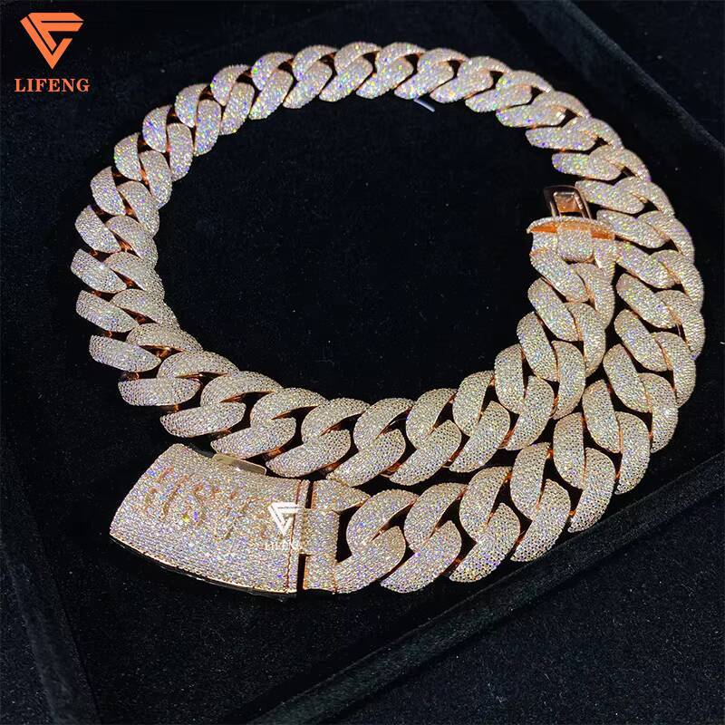 20mm Bubble Cuban Link Chain Custom Clasp Letter Name VVS Moissanite Hip Hop Fine Jewelry Rose Gold 925 Sterling Silver Necklace