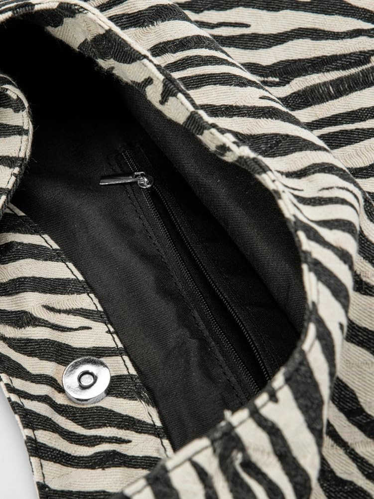 Shoulder Bag for Women Large Canvas Tote Bag Slouchy Crescent Handbag Underarm Purses Animal Print M250903