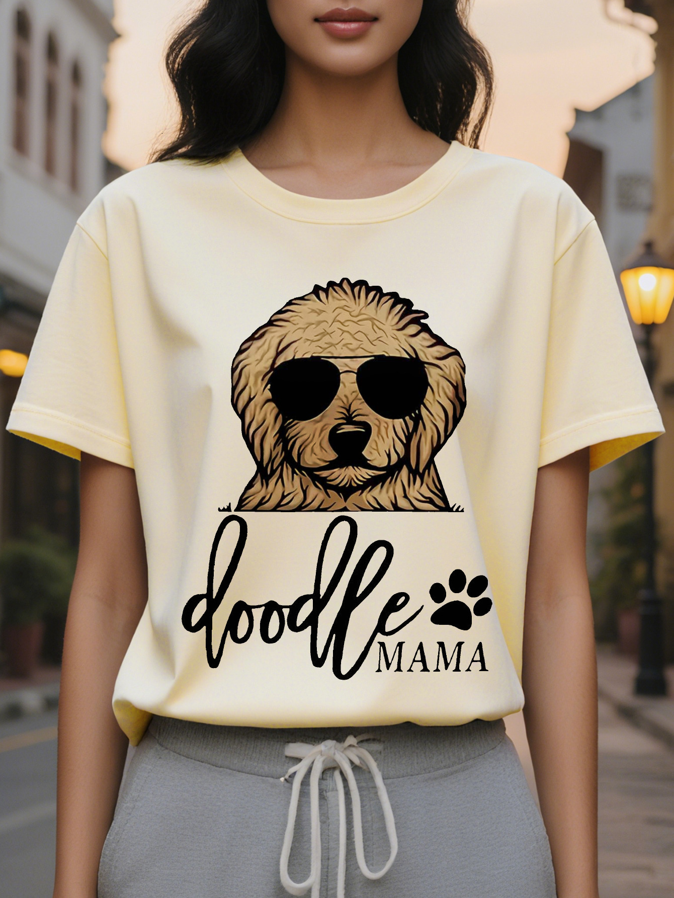 Women s Sleeveless Top Dog Mother Pattern Print Doodle Mama with Claws and Fashion Glasses Design White Casual