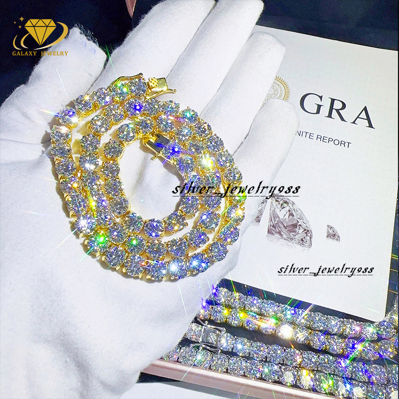Wholesale 14k 18k Yellow Gold Plated Vvs Moissanite Diamond Tennis Chain Necklace 3mm 4mm 5mm Silver Fine Jewelry Bracelet Men
