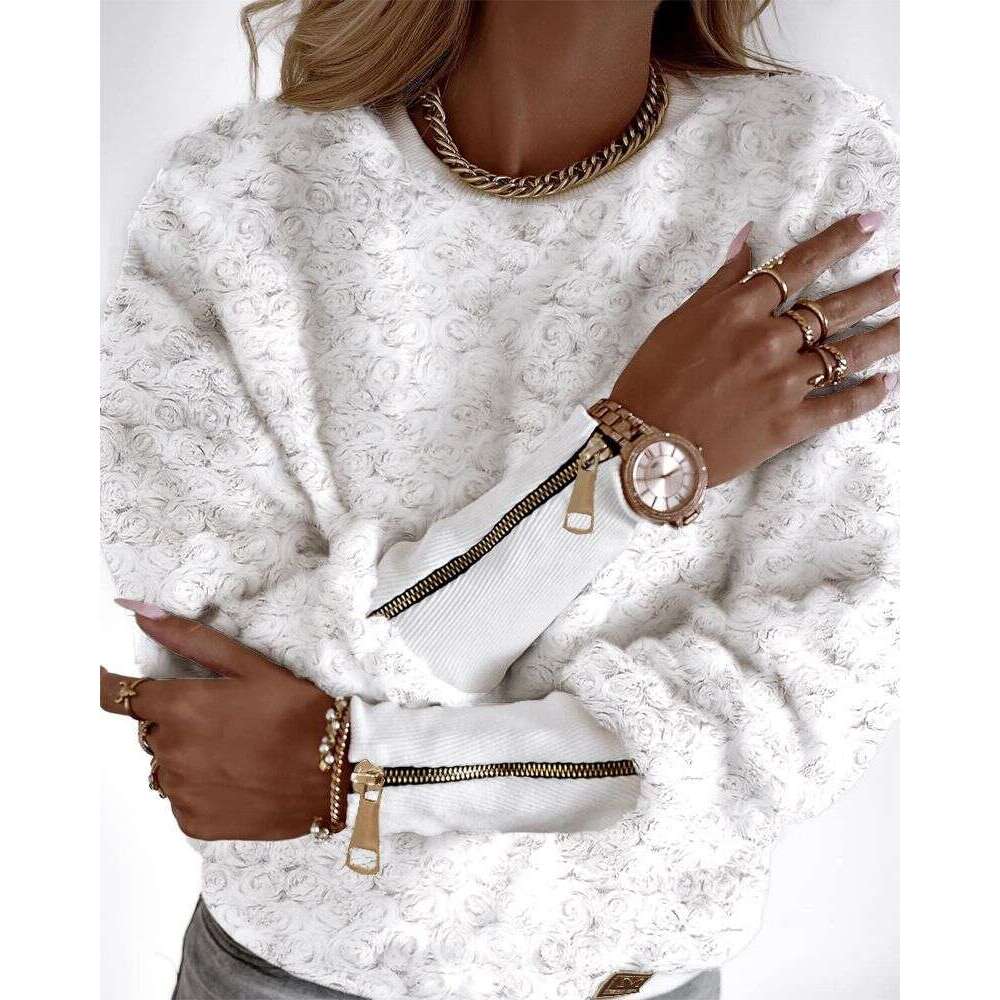 Women's Clothing Ready Made Fashionable New Textured Zipper Ribbed Splicing Casual Tops